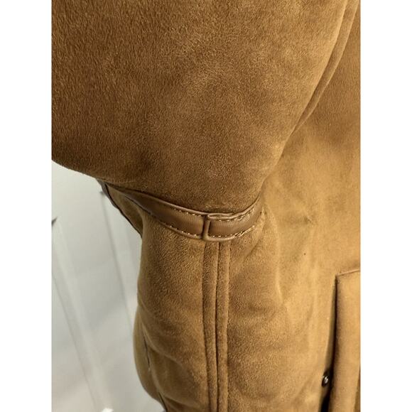 Zara Men's Faux-Suede Soft Tan and Cream Sherpa Lined Soft Bomber Jacket Size L - Picture 15 of 16